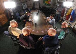 Veterans (l-r) John Schaffner, 106th ID; Alfred Shehab, 38th Cavalry; Doug Dillard, 82nd AB; Mike Levin, 7th AD